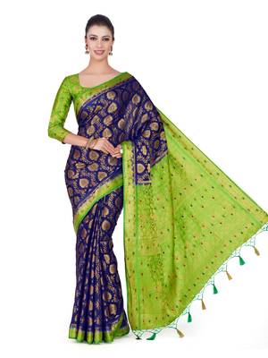 Blue Woven Art Silk Saree With Blouse 2