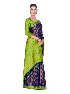 Blue Woven Art Silk Saree With Blouse 3