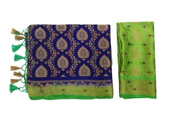 Blue Woven Art Silk Saree With Blouse 8
