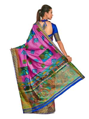 Pink Printed Raw Silk Saree With Blouse 4