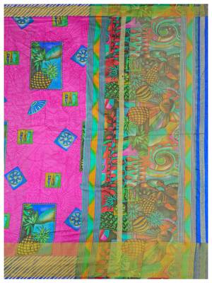 Pink Printed Raw Silk Saree With Blouse 7