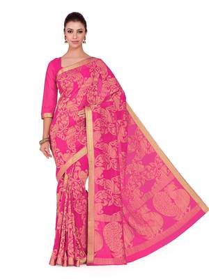 Pink Woven Chiffon Saree With Blouse 2