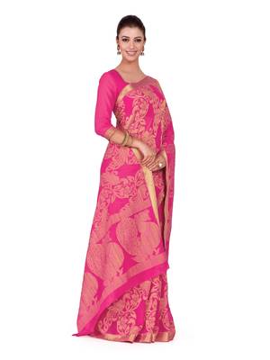 Pink Woven Chiffon Saree With Blouse 3