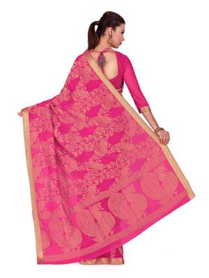 Pink Woven Chiffon Saree With Blouse 4