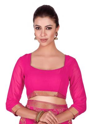 Pink Woven Chiffon Saree With Blouse 5