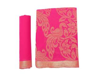 Pink Woven Chiffon Saree With Blouse 8