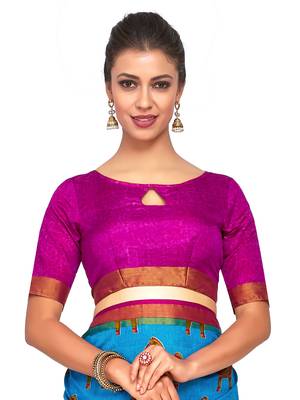 Turquoise Printed Raw Silk Saree With Blouse 5