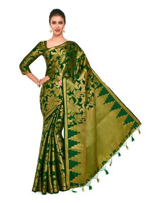 Green woven art silk saree with blouse 2