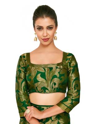 Green woven art silk saree with blouse 5