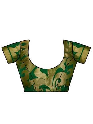Green woven art silk saree with blouse 6
