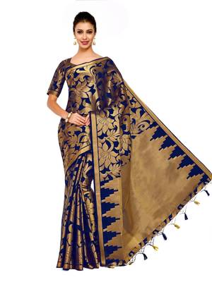 Blue Woven Art Silk Saree With Blouse 2
