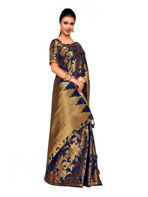 Blue Woven Art Silk Saree With Blouse 3