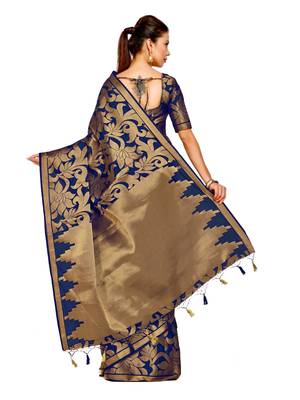 Blue Woven Art Silk Saree With Blouse 4