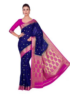 Blue Woven Crepe Saree With Blouse 2