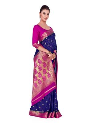 Blue Woven Crepe Saree With Blouse 3