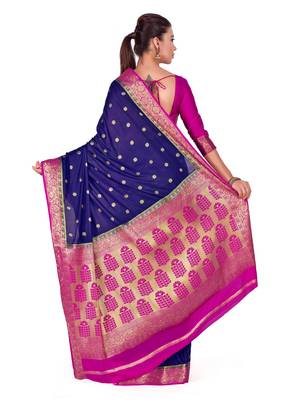 Blue Woven Crepe Saree With Blouse 4