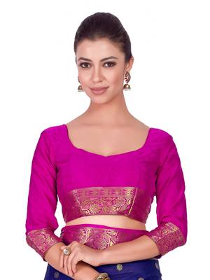 Blue Woven Crepe Saree With Blouse 5