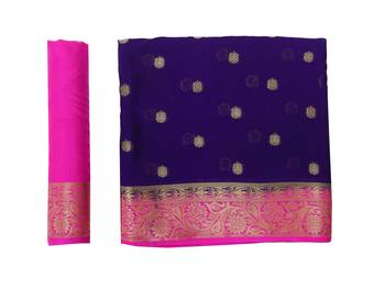 Blue Woven Crepe Saree With Blouse 8