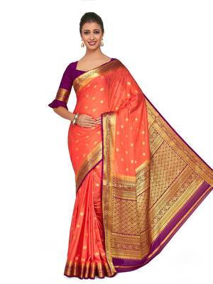 Orange Woven Crepe Saree With Blouse 2