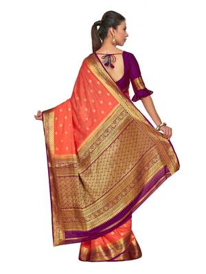 Orange Woven Crepe Saree With Blouse 4