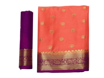 Orange Woven Crepe Saree With Blouse 8