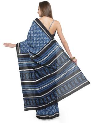 Geroo Jaipur Indigo printed cotton saree with blouse 3