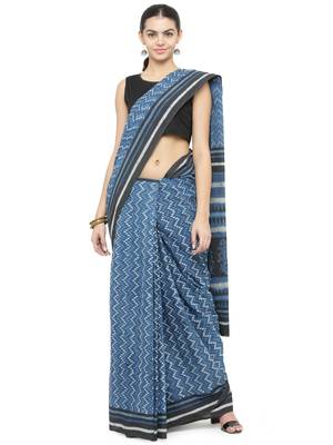Indigo printed cotton saree  1