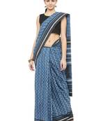Indigo printed cotton saree 