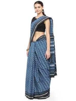 Indigo printed cotton saree  2