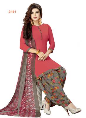 red printed synthetic unstitched salwar with dupatta 1