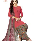 red printed synthetic unstitched salwar with dupatta