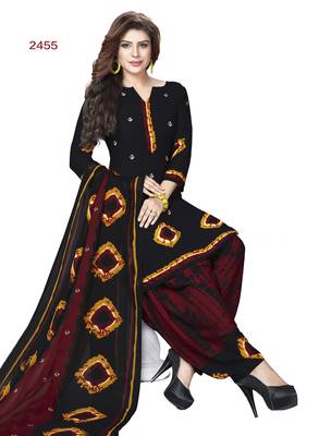 black printed synthetic unstitched salwar with dupatta 1