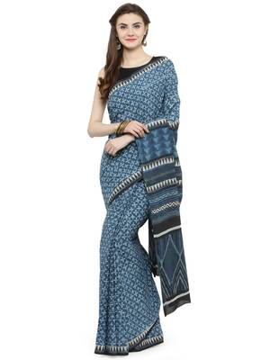 Indigo printed cotton saree  1