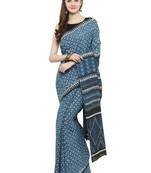Indigo printed cotton saree 