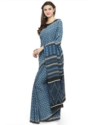 Indigo printed cotton saree  2