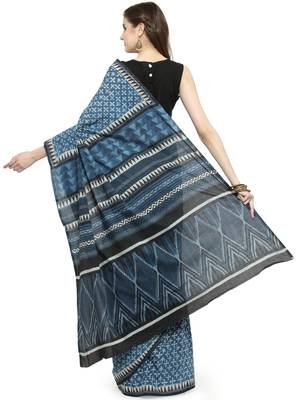 Indigo printed cotton saree  3