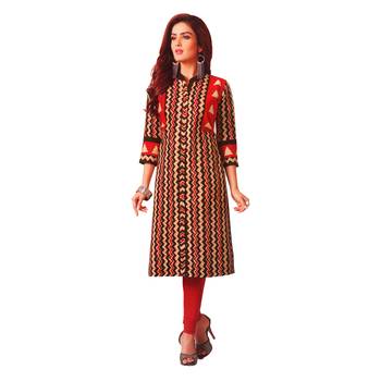Red printed cotton unstitched kurtis 1