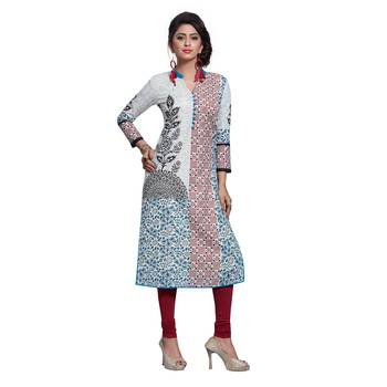 White printed cotton unstitched kurtis 1