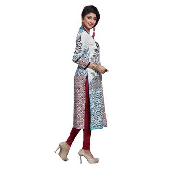 White printed cotton unstitched kurtis 2