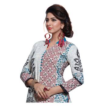 White printed cotton unstitched kurtis 3