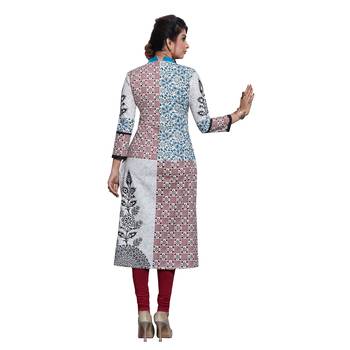 White printed cotton unstitched kurtis 4
