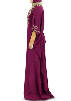 MyBatua Nayyab Hand Embroidered Wine Kaftan 2