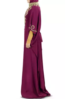 MyBatua Nayyab Hand Embroidered Wine Kaftan