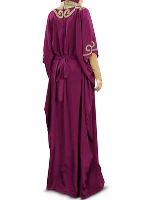 MyBatua Nayyab Hand Embroidered Wine Kaftan 3
