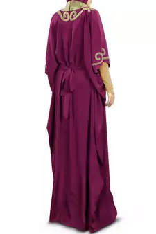 MyBatua Nayyab Hand Embroidered Wine Kaftan