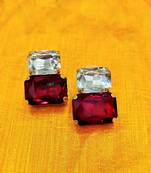 Red CZ Designer Indo Western Earrings Set