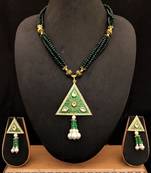 Green Cyrstal Kundan Meenakari Triangle Shape Jewelry Set