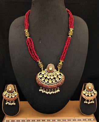 Red Maroon Cyrstal Kundan Meenakar Jewelry Set 1