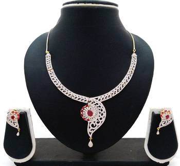 Ruby Pink Flower CZ Designer Jewelry Set 1