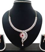 Ruby Pink Flower CZ Designer Jewelry Set
